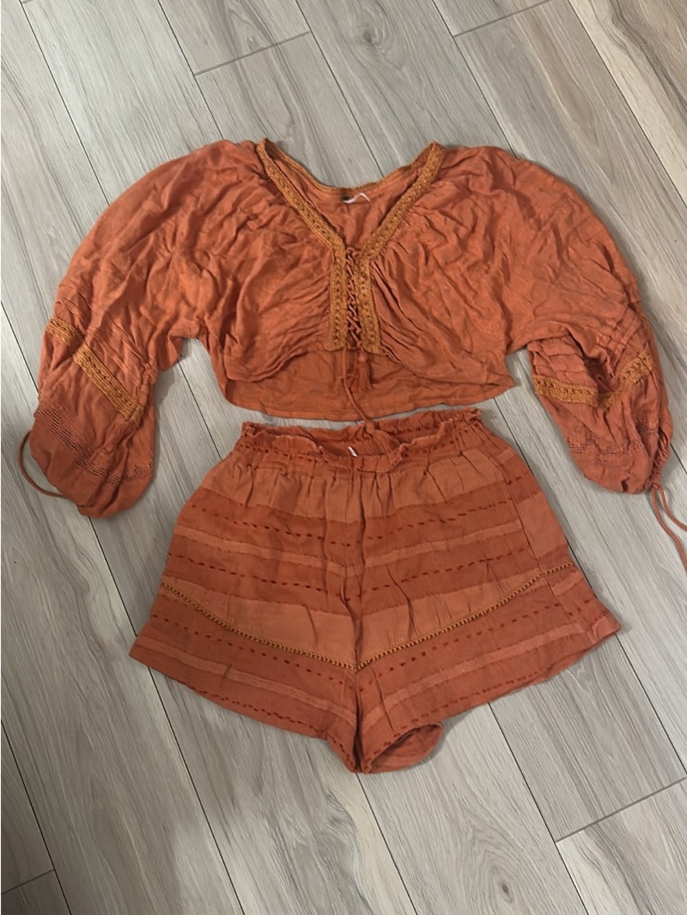 Free People Rust Orange Cropped Boho Short outfit